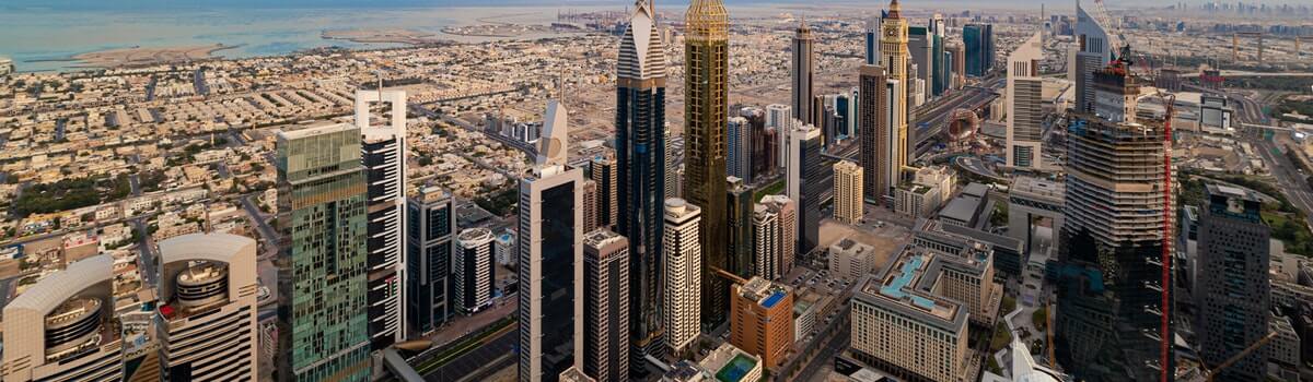 Photo of downtown Dubai from the sky. 