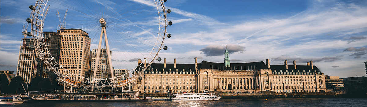 Image of the London eye on a sunny day. 