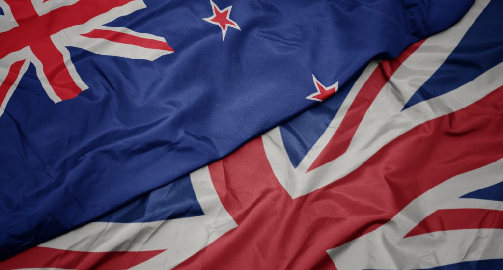 New Zealand flag and UK flag