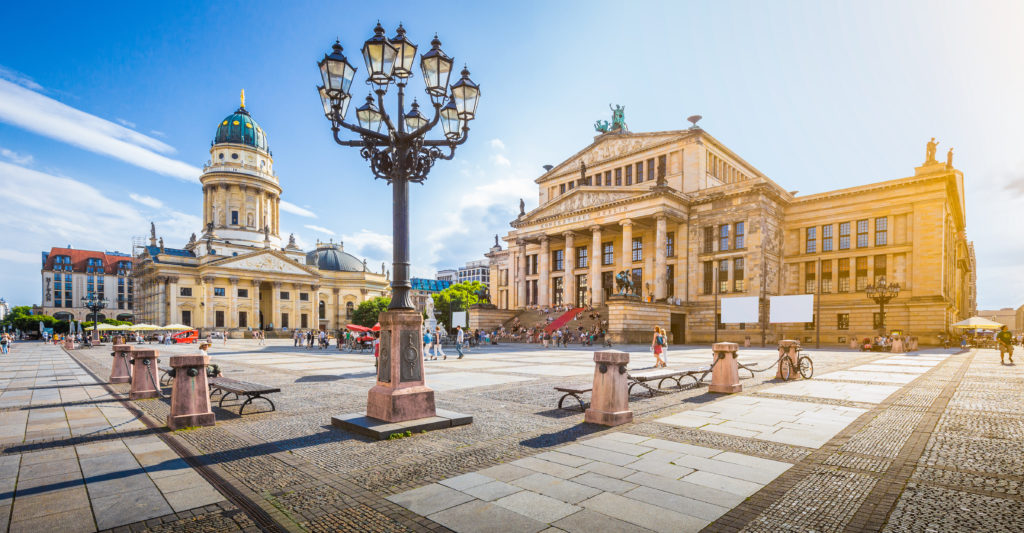 Photo of the Konzerthaus in Berlin, Germany on a sunny day. 