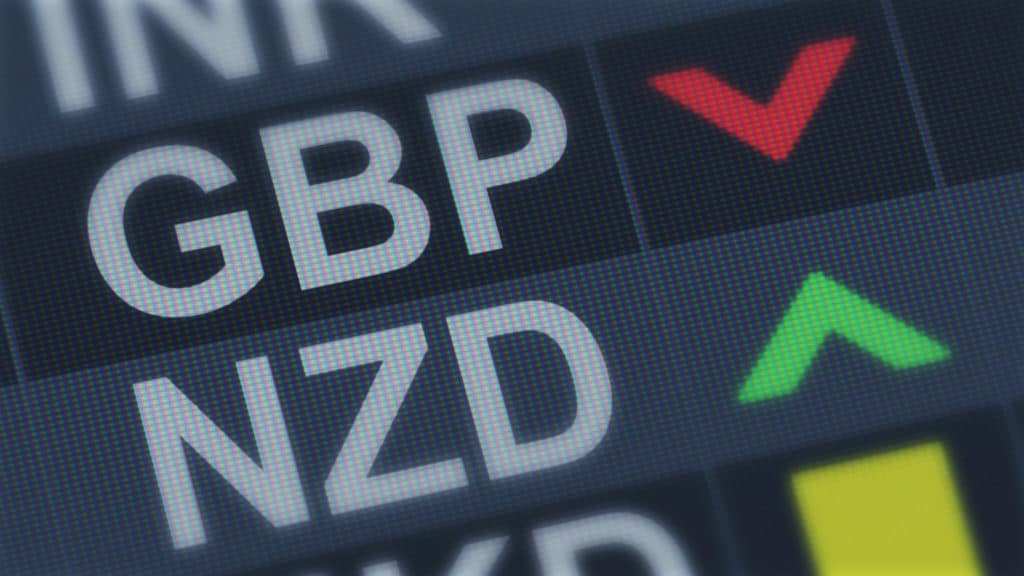 GBP and NZD exchange rate board 