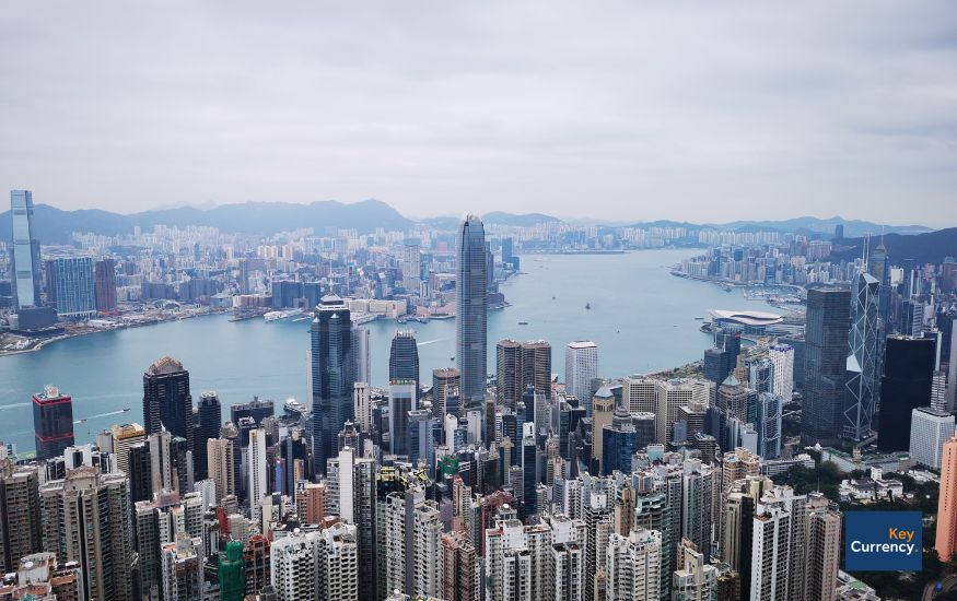 Skyline of Hong Kong on a dusk day. 