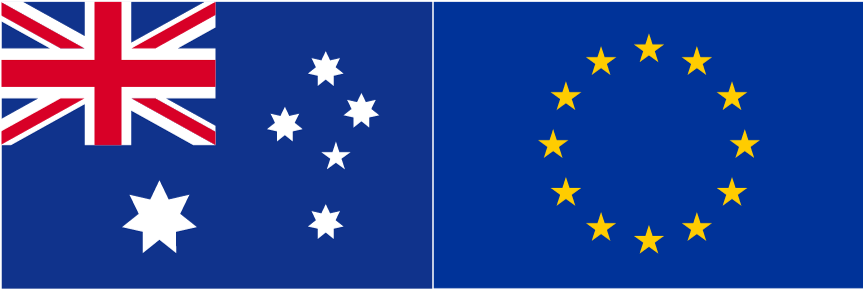 Australian flag and Europe flag side by side.