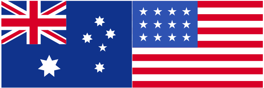 Australia flag and US flag side by side.
