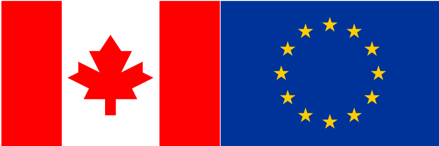 Canadian Flag and Euro flag side by side.