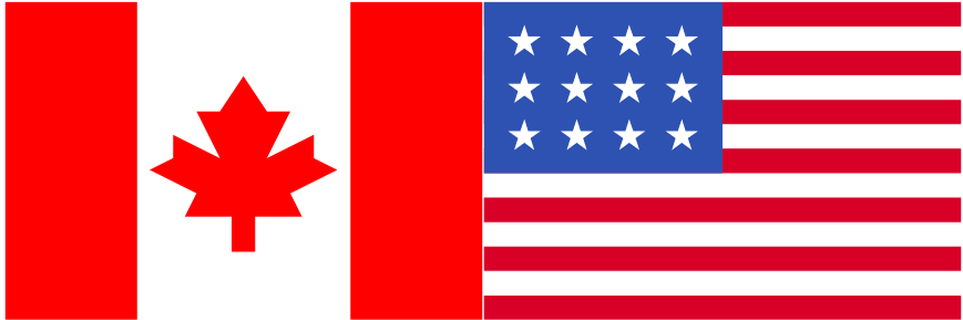 Canadian flag and USA flag side by side.