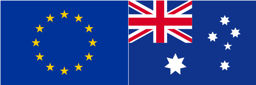 Euro flag and Australian flag side by side. 