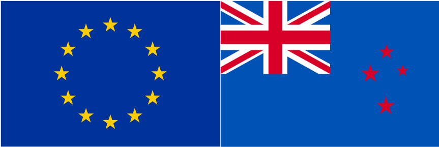 Euro flag and New Zealand flag side by side.