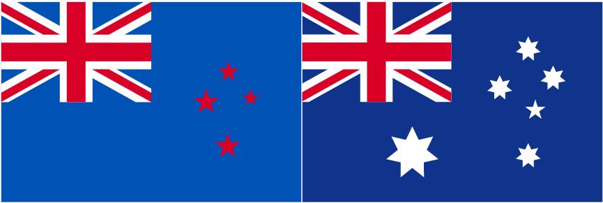 New Zealand flag and Australian flag side by side. 