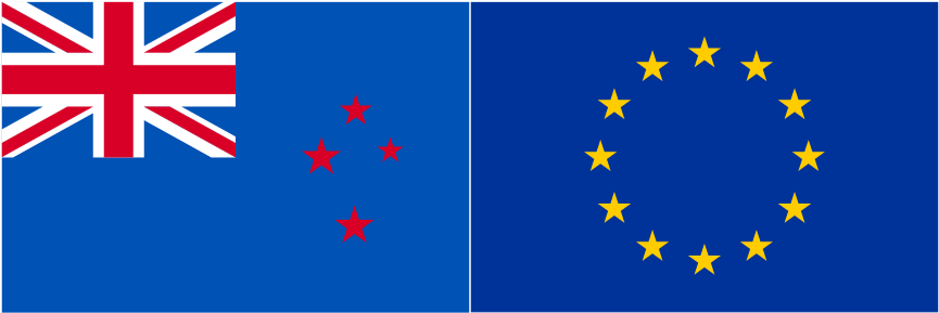 New Zealand flag and the Euro flag side by side. 