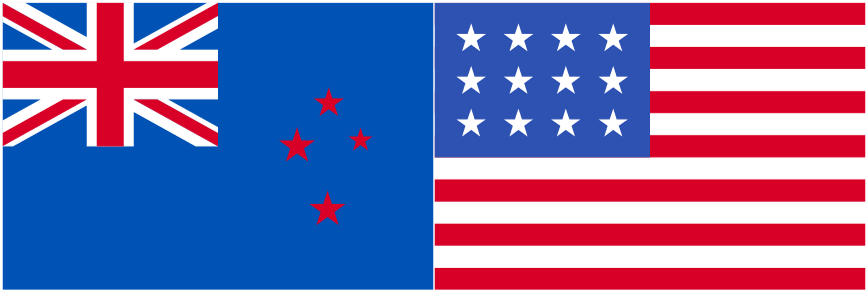 New Zealand flag and USA flag side by side.