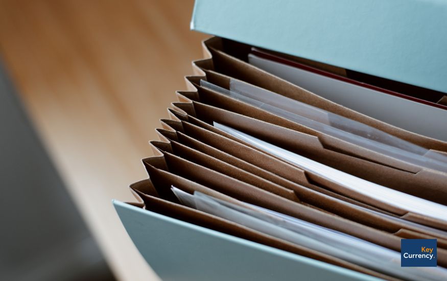 Close-up photo of an organiser folder for papers.