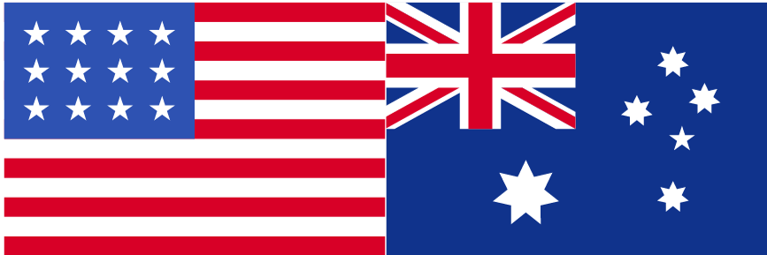US flag and Australian flag side by side.