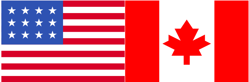 US flag and Canadian Flag side by side.