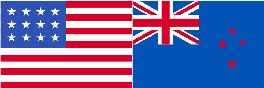 USA flag and New Zealand flag side by side.
