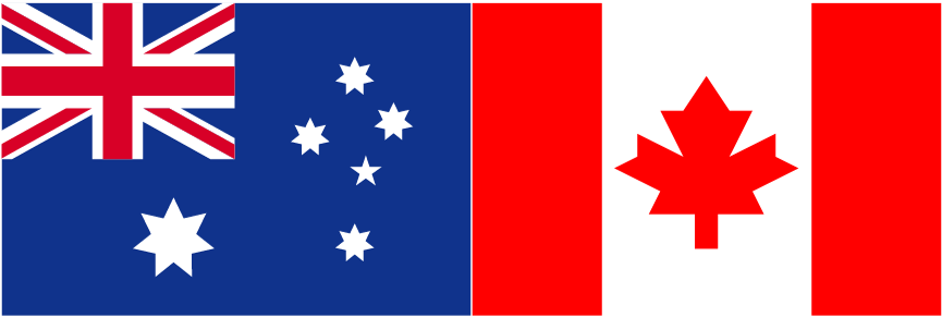 Australian flag and Canadian flag side by side.