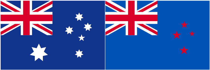 Australian flag and New Zealand flag side by side. 