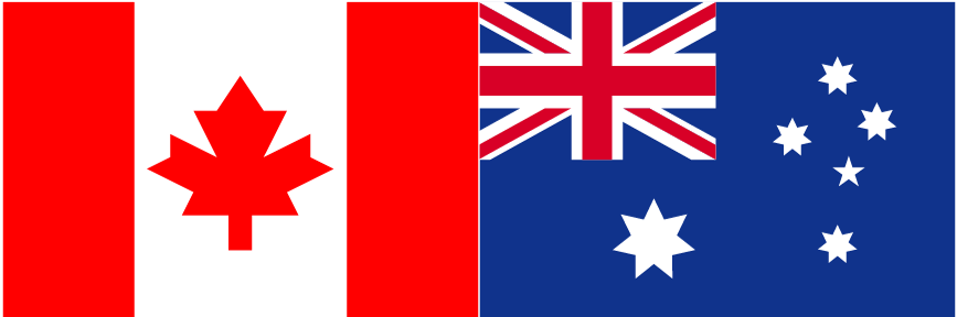 Canadian flag and Australian flag side by side. 