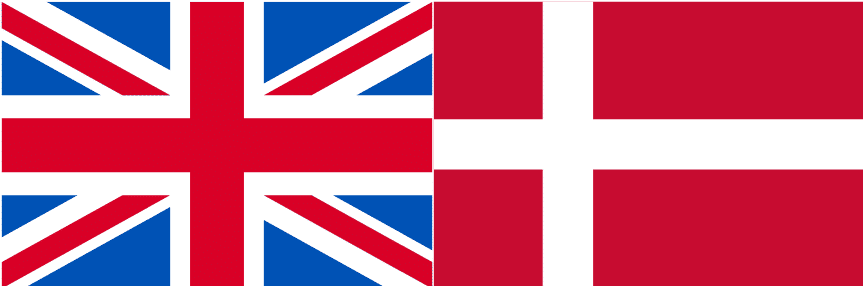 GB flag and Danish flag side by side.