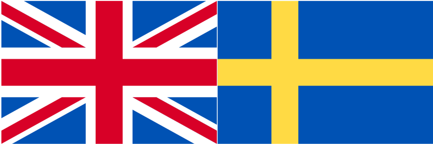 GB flag and Swedish Flag side by side. 