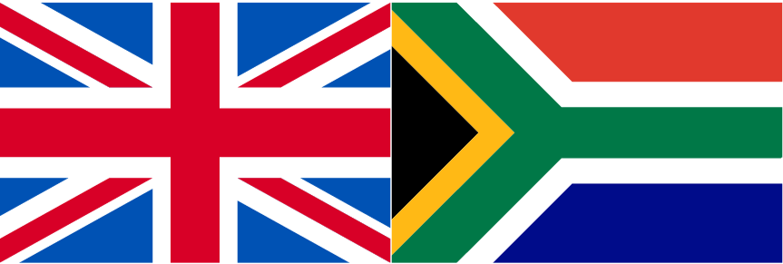 Great Britain flag and South African flag side by side.