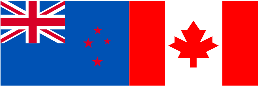 new zealand flag and canada flag side by side.