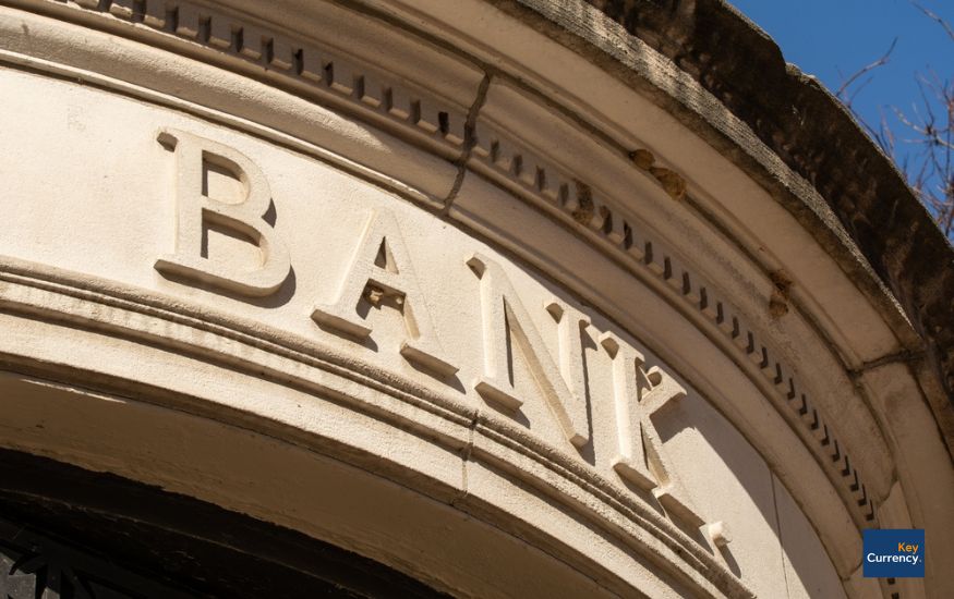 Close-up photo of a bank building.