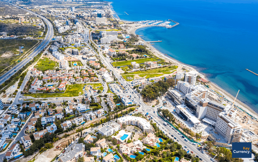 Overhead photograph of  the city of Limassol in Cyprus on a sunny day.